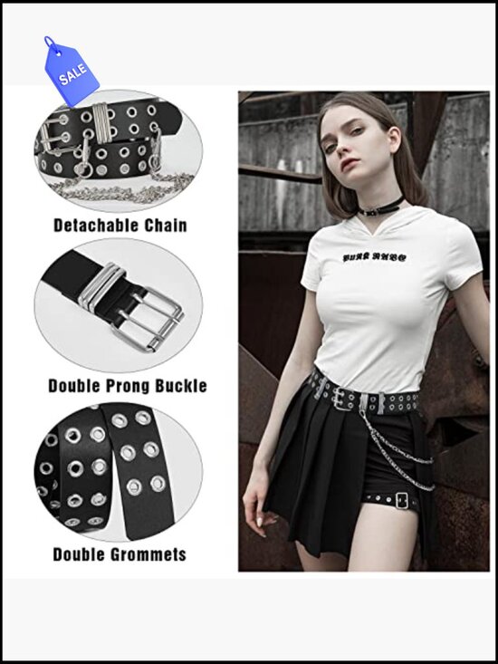 PU Leather Grommet Belt with Detachable Chain Punk Rock main image 5